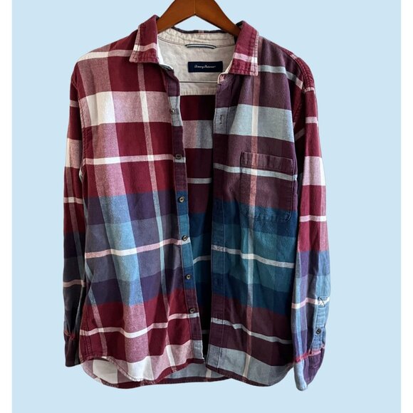 Tommy Bahama Shirt Adult Large Red Western‎ Checkered Tartan Plaid Flannel Mens - Picture 1 of 8